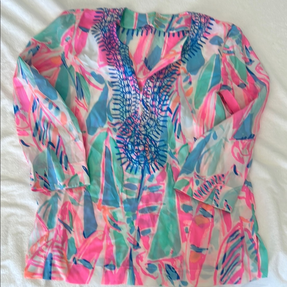 NWOT Lilly Pulitzer xs silk Colorful Women's Top 3/4 sleeve